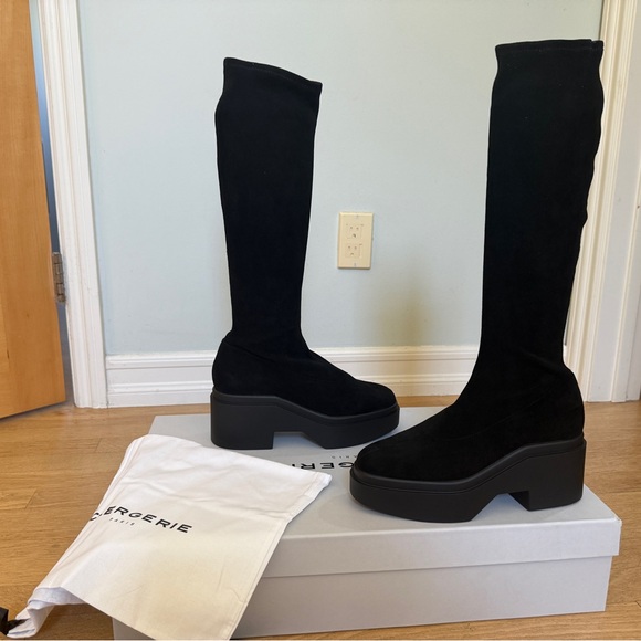 Robert Clergerie Nova Suede Stretch Black Platform Boots - Picture 12 of 12